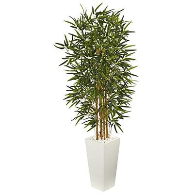 Nearly Natural Artificial 5.5' Bamboo Tree in White Tower Planter Green