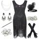8IGHTEEN COSTUME 1920s Gatsby Fringed Paisley Plus Size Flapper Dress with 20s Accessories Set (XL, Black)