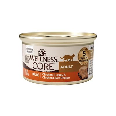 Wellness CORE Chicken, Turkey & Chicken Liver Natural, Protein-Rich, Grain Free Pate Adult Wet Cat Food, 3 oz., Case of 12