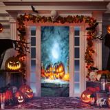 The Holiday Aisle® Scary Halloween Pumpkins Door Mural Metal in Blue | 80 H x 32 W in | Wayfair BD9D173DF7F5439B96DCB636977A2192