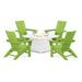 POLYWOOD® Modern Curveback Adirondack 5-Piece Conversation Set w/ Fire Pit Outdoor Table Plastic in Green | Wayfair PWS412-1-10351