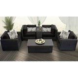 Wade Logan® Ayomikun 6 Piece Rattan Sectional Seating Group w/ Cushions Synthetic Wicker/All - Weather Wicker/Wicker/Rattan in Brown/White | Outdoor Furniture | Wayfair