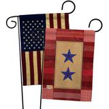 Breeze Decor Two Star Service Americana Military Impressions Decorative Vertical 2-Sided Garden Flag in Blue/Red | 18.5 H x 13 W in | Wayfair