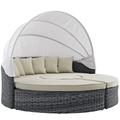 Summon Canopy Outdoor Patio Sunbrella® Daybed in Antique Canvas Beige - East End Imports EEI-1997-GRY-BEI-SET