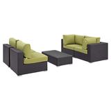 Convene 5 Piece Outdoor Patio Sectional Set in Espresso Peridot - East End Imports EEI-2163-EXP-PER-SET