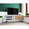 "Manhattan Comfort 201AMC67 - Liberty 62.99"" Mid Century Modern TV Stand w/ 3 Shelves & 2 Doors in White & 3D Brown Prints"