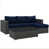 Sojourn 3 Piece Outdoor Patio Sunbrella® Sectional Set in Canvas Navy - East End Imports EEI-1889-CHC-NAV-SET