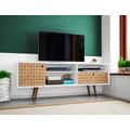 "Manhattan Comfort 202AMC67 - Liberty 70.86"" Mid Century Modern TV Stand w/ 4 Shelving Spaces & 1 Drawer in White & 3D Brown Prints"