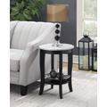 American Heritage Round End Table in White Faux Marble/Black - Convenience Concepts 7106259WMBL