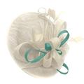 Caprilite Cream Ivory and Light Turquoise Aqua Sinamay Big Disc Saucer Fascinator Hat for Women Weddings Headband