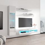 Orren Ellis Liddell Floating Entertainment Center for TVs up to 70" Wood in White | Wayfair 642B5F21B4F443EE8E1F983A55624EC2