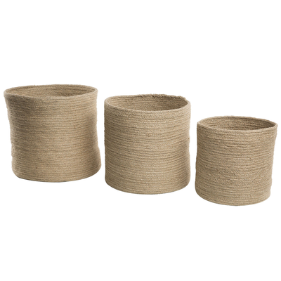 Textilkorb Beige 3er Set 25 / 31 / 33 cm aus Jute Zylindrische Form Modern