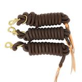 AJ Tack 9 Foot Nylon Lead Rope with Leather Popper - Set of 3 Brown