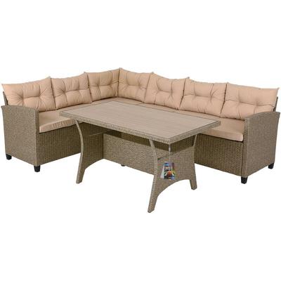 Casaria - Polyrattan Ecklounge Set wpc Esstisch Ecksofa inkl. 7cm Sitzauflagen 15cm Kissen Image