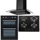 SIA 60cm Electric Double Oven, 4 burner Gas Glass Hob & Curved Glass Cooker Hood