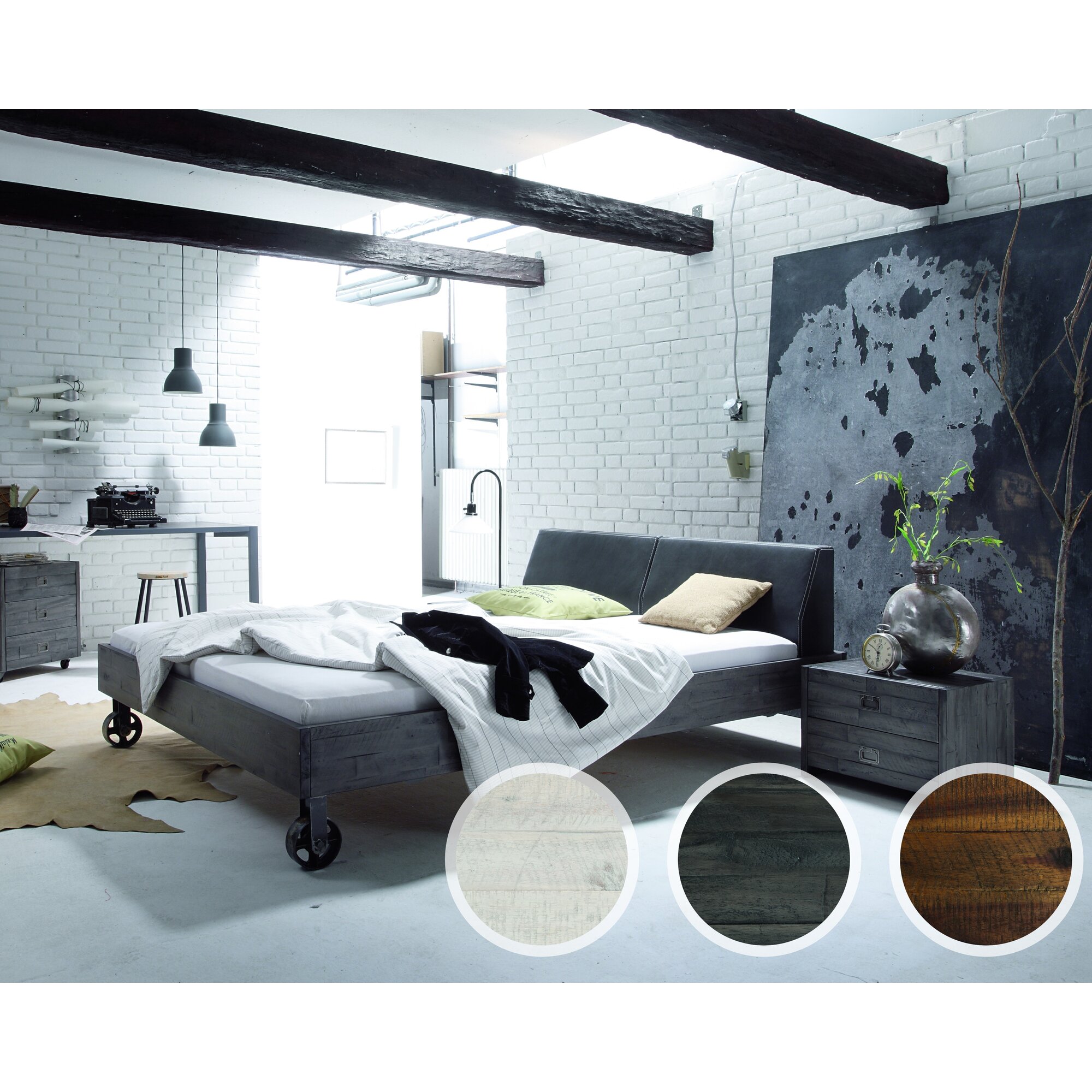 Hasena Factory-Line Massivholzbett Loft Rena/Road 180x200 cm / Akazie Vintage weiss, lackiert Image