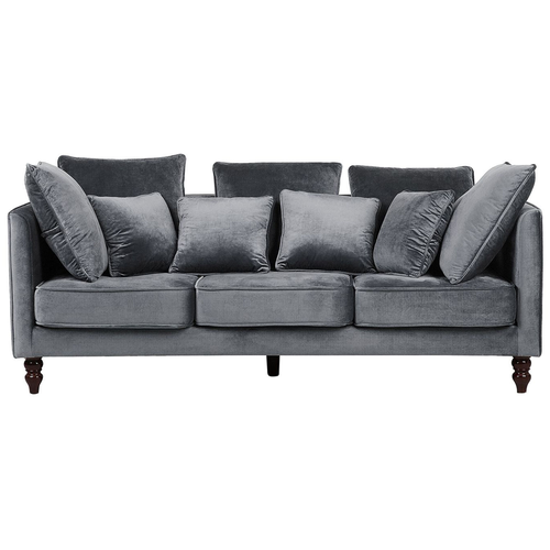 Sofa Grau Samtstoff 3-Sitzer Elegant Skandinavisch Zierkissen Wohnzimmer