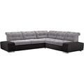 Cavadore Ecksofa Pales mit Kopfteilverstellung, Polsterecke mit Bettfunktion im modernen Design, 280 x 75-84 x 252, Materialmix Schwarz/Grau