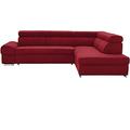 Cavadore Ecksofa Brady mit Ottomane rechts / Polsterecke im modernen Design / inkl. Kopfteilverstellung / 270 x 79-93 x 215 / Mikrofaser Dunkelrot