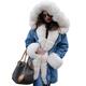 Roiii Lady Winter Women Thicken Warm Coat Hood Parka Long Jacket Outwear Size 8-20 (16-18,Denim White)