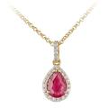 Naava Women's 18 ct Yellow Gold Ruby and Diamond Teardrop Pendant Necklace of Length 40 cm