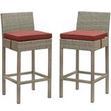 Conduit Bar Stool Outdoor Patio Wicker Rattan in Light Gray Currant (Set of 2) - East End Imports EEI-3604-LGR-CUR