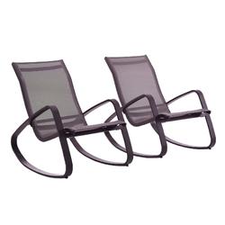 Traveler Rocking Lounge Chair Outdoor Patio Mesh Sling in Black Black (Set of 2) - East End Imports EEI-3180-BLK-BLK-SET