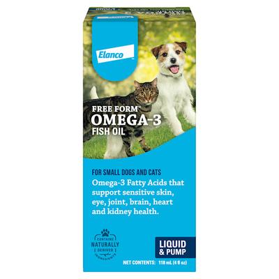 Elanco Free Form Liquid Omega-3 Fish Oil Liquid Pump Supplement for Small Dogs and Cats, 4 fl. oz., .33 LB