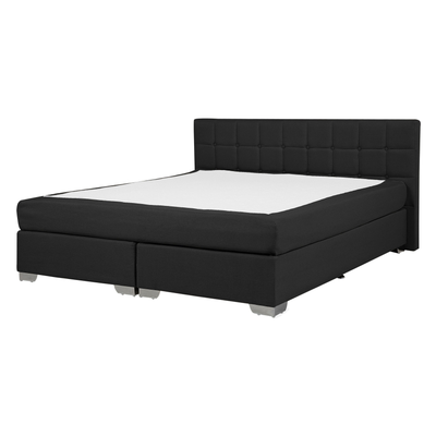 Bett Schwarz 140 x 200 cm Polsterbezug Mit Untergestelle und Taschenfederkernmatratzen Quadratischen Steppnähte Elegant 