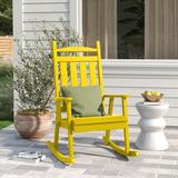 Rosecliff Heights Beda Classic Porch Outdoor Rocking Solid Wood Chair in Yellow | 45 H x 28 W x 31 D in | Wayfair F45AF8BA5A2B4CB2BBB370391F2B62F5
