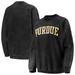 Women's Pressbox Black Purdue Boilermakers Comfy Cord Vintage Wash Basic Arch Pullover Sweatshirt