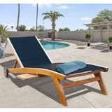 Loon Peak® Hammond Pool Reclining Teak Chaise Lounge w/ Table Wood/Solid Wood in Black/Brown/White | 35 H x 26 W x 80 D in | Outdoor Furniture | Wayfair