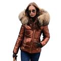 Aox Women Winter Faux Fur Hood Down Coat Lady Thicken Puffer Slim Zipper Jacket Parka (16-18, Brown Faux Fur)