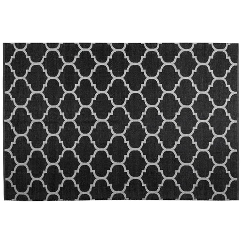 Outdoor Teppich Schwarz Weiß PVC 160 x 230 cm Kurzflor Marokkanisches Muster Handgewebt Rechteckig