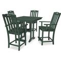 Trex Outdoor Yacht Club 5-Piece Farmhouse Trestle Arm Chair Counter Set Plastic in Green | 37 H x 37.63 W x 37.5 D in | Wayfair TXS464-1-RC