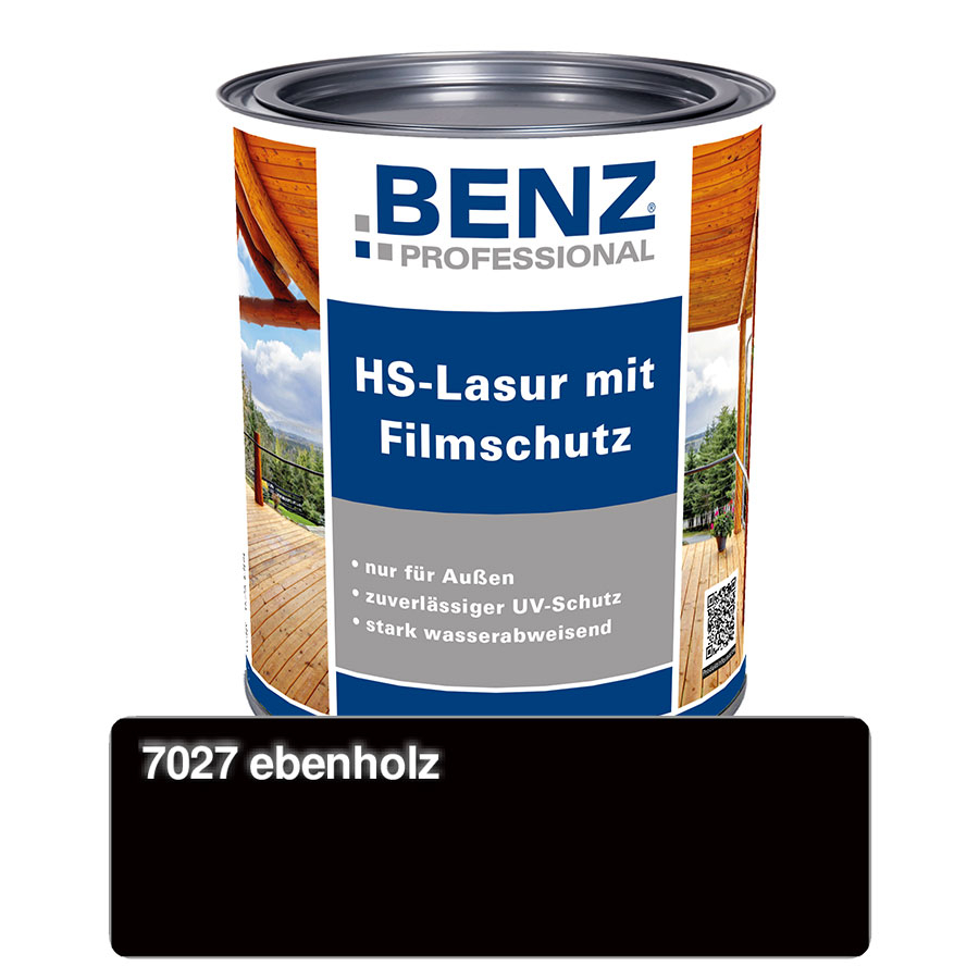 BENZ PROFESSIONAL HS-Lasur mit Filmschutz Holzschutzmittel, 0,75 l, Ebenholz Image