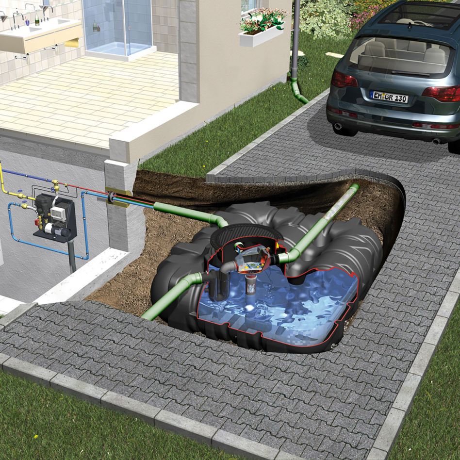 GRAF Platin Hausanlage Professionell inkl. hausinterner Saugpumpe Zisterne Regenwassertank, 3000 L, begehbar