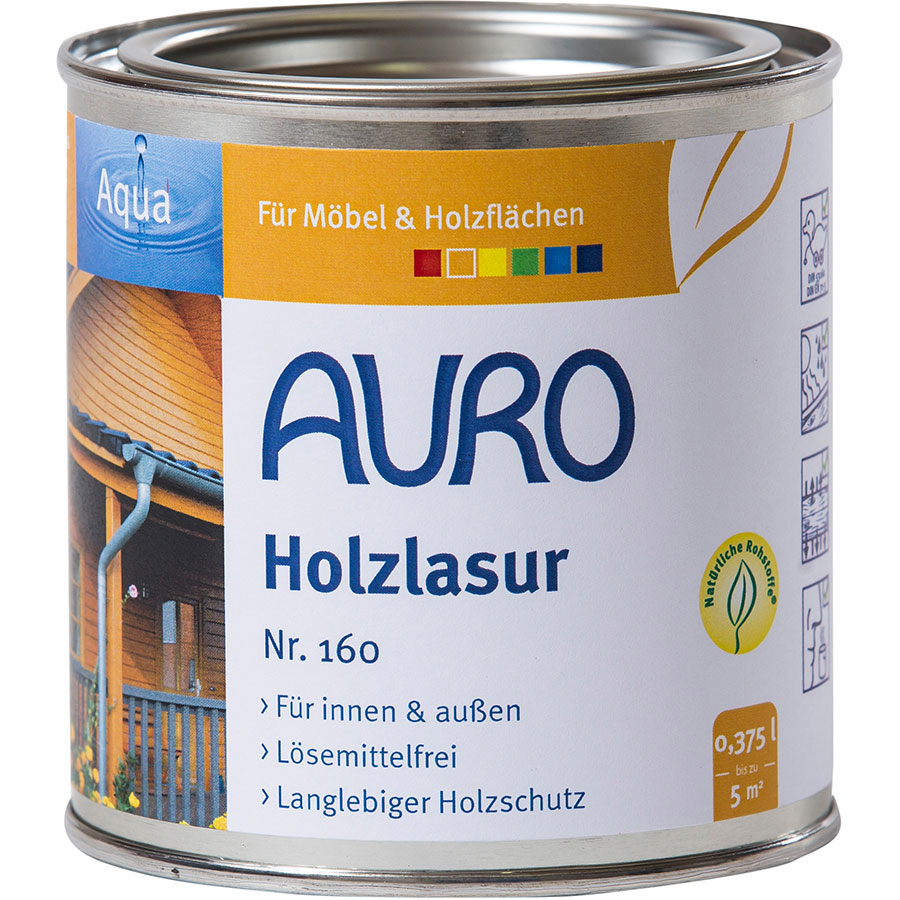 AURO Holzlasur Aqua Nr. 160 Holzschutz, 0,375 l, Azur Image