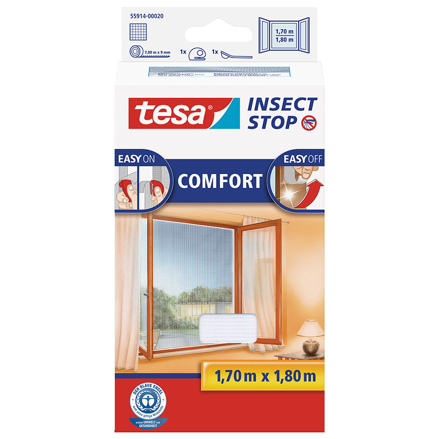 Tesa Fliegengitter Fenster Insect Stop Comfort Insektenschutz, 170x180 cm, Weiß Image