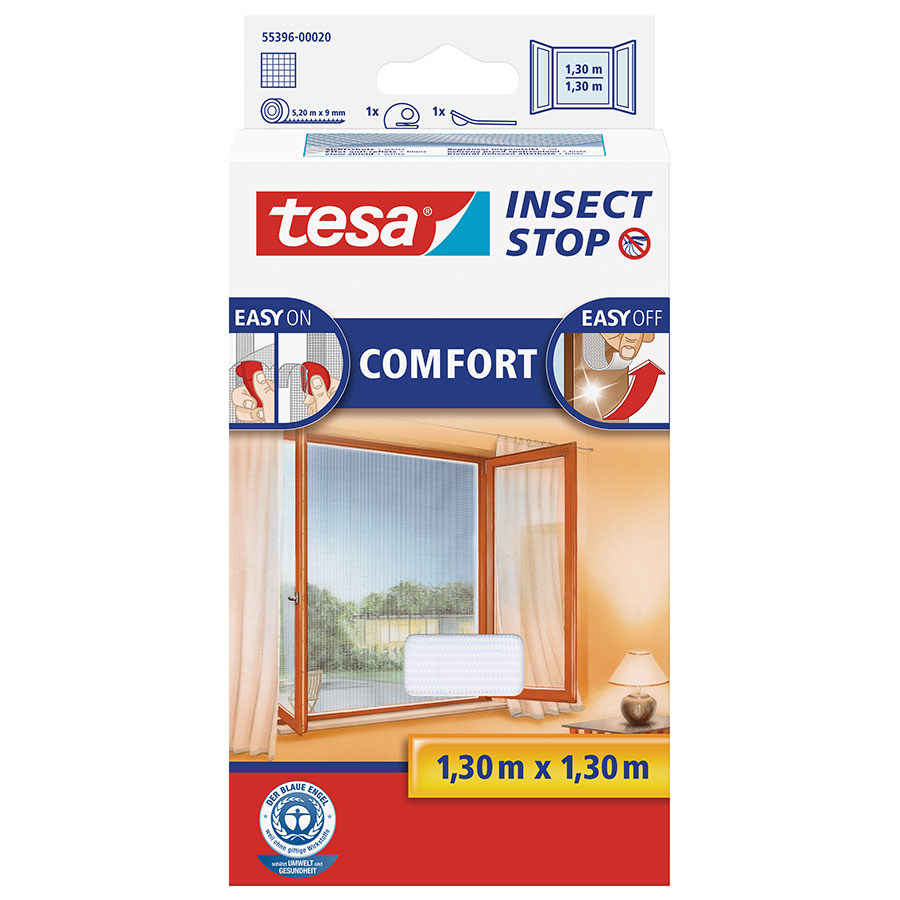 Tesa Fliegengitter Fenster Insect Stop Comfort Insektenschutz, 130x130 cm, Weiß Image