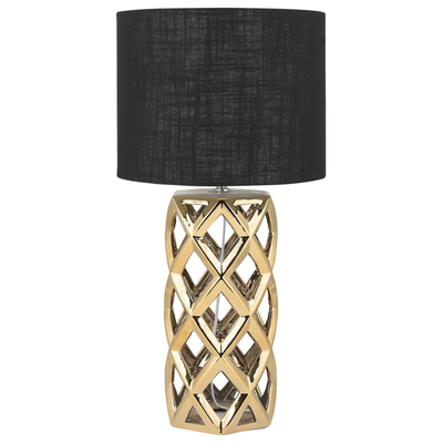 Tischlampe Gold Keramik 71 cm Stoffschirm Trommelform Schwarz Vasenform Geometriches Design Kabel mit Schalter Moderner 