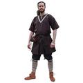 Battle-Merchant Ailrik - Men’s Medieval Short Sleeve Tunic with Trim - Viking LARP - Brown - XXL