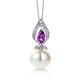 Miore MG9098N 9 ct White Gold Freshwater Pearl Teardrop Amethyst and Diamond Pendant on 45 cm Curb Chain