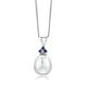 Miore 9 ct White Gold White Freshwater Pearl and Blue Sapphire Pendant on 45 cm Chain
