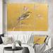 East Urban Home Farmhouse 'Gold Bird on Blossoms III' Painting Multi-Piece Image on Canvas Canvas, Wood in White | 28 H x 36 W x 1 D in | Wayfair