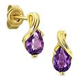 Miore earrings for women in 9 kt 375 yellow gold with pear shape purple amethyst