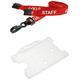 Identity-Plus: Red Pre-Printed Staff Lanyard Neck Strap (Plastic J Clip, Safety Breakaway Point) with Clear Landscape Card Holder (100)