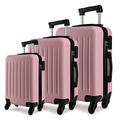 Kono Luggage Sets of 3pcs Lightweight ABS Hard Shell Trolley Travel Case with 4 Wheeled Spinner 19" 24" 28" (Pink Set)