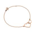 Orovi Women's Rose Gold Heart Bracelet 9ct Gold with Double Heart 18cm Long Bracelet Made in Italy, 18 centimeters, Gold