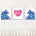 Outside In Art Studio Navy & Flowers & Heart w/ Custom Name, 3-Piece Paper Prints Paper in Pink | 14 H x 11 W x 0.0625 D in | Wayfair